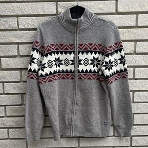 Chaps Grey Fair Isle Full Zip Sweater SzM